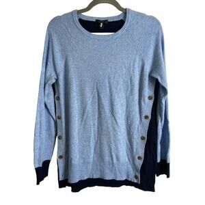 J. Crew Elbow Patch Sweater Wool Rabbit Hair Side Button Detail Blue Size Medium